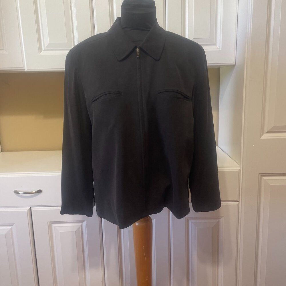 Seta Studio 80s Black Silk Blazer Jacket Sz 12 Shoulder Pads Front Full Zipper